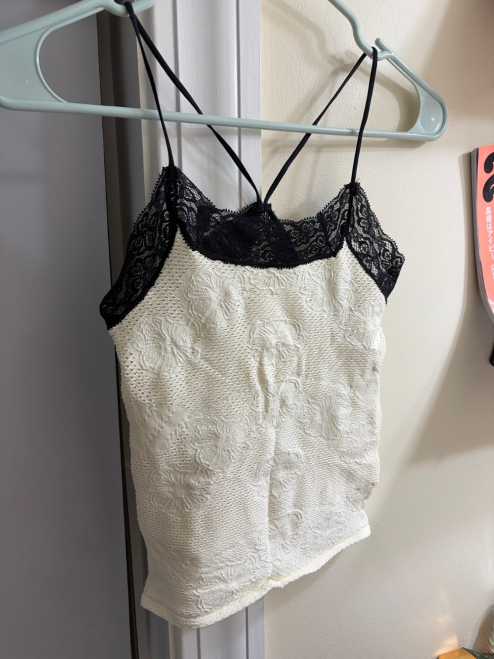 FREE PEOPLE Lace-Trim Ivory and Black Cami Top